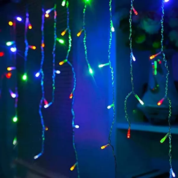 imageDazzle Bright 360 LED Christmas Icicle Lights 295 FT 8 Modes Curtain Fairy Lights with 60 Drops Connectable Xmas String Lights for Outdoor Holiday Wedding Party Decorations MultiColoredMulticolor