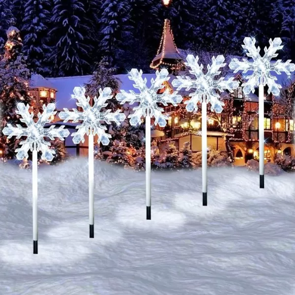 imageDazzle Bright Christmas Lights Outdoor Decorations 75FT Set of 5 Christmas Snowflake Pathway Lights Waterproof Plug in White Christmas Pathway Marker Stakes for Yard Lawn Garden Decor