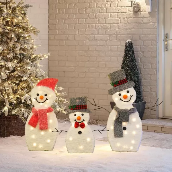 imageDazzle Bright Snowman Christmas Decorations 3Piece Light Up 2D Snowman Family 60 L Snowman Waterproof for Indoor or Outdoor Garden Yard Lawn Holiday Party Decor PlushSnowman Family