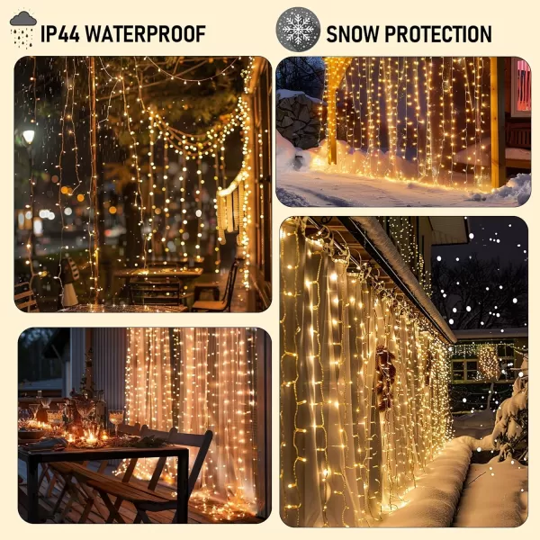 imageDazzle Bright 300 LED Curtain String Lights Christmas Fairy Lights for Bedroom with 8 Lighting Modes Connectable Waterproof Window Lights Party Wedding Garden Wall Decor Warm WhiteWarm White