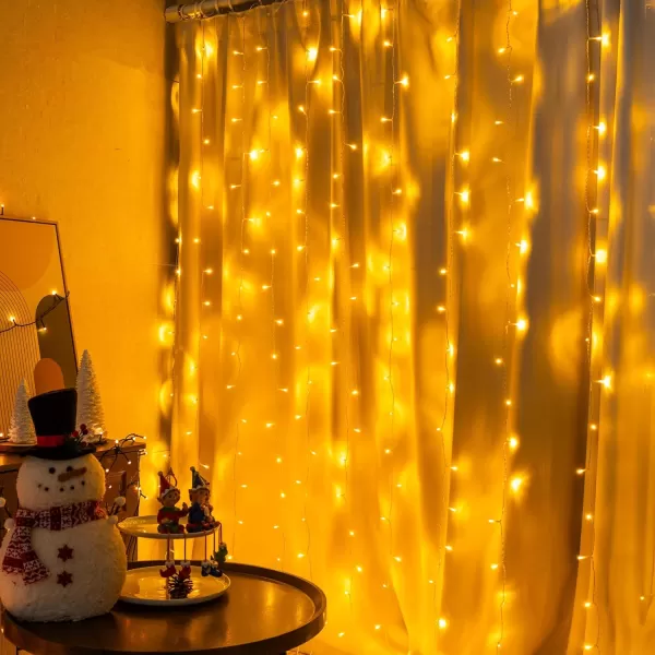 imageDazzle Bright 300 LED Curtain String Lights Christmas Fairy Lights for Bedroom with 8 Lighting Modes Connectable Waterproof Window Lights Party Wedding Garden Wall Decor Warm WhiteWarm White