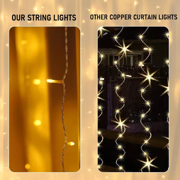 imageDazzle Bright 300 LED Curtain String Lights Christmas Fairy Lights for Bedroom with 8 Lighting Modes Connectable Waterproof Window Lights Party Wedding Garden Wall Decor Warm WhiteWarm White