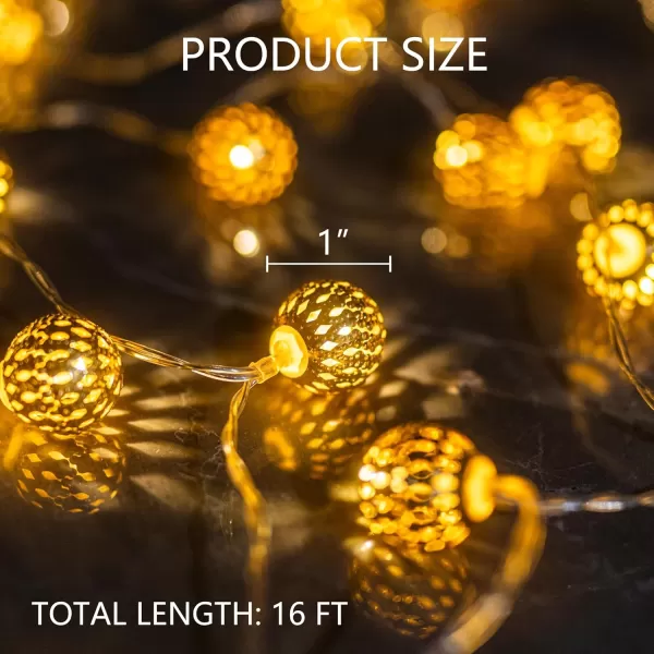 imageDazzle Bright Diwali String Lights 50 LED 16 FT Battery Powered Moroccan Golden Globe with 8 Modes Waterproof Christmas Lights Decorations for Indoor Outdoor Home Xmas Tree