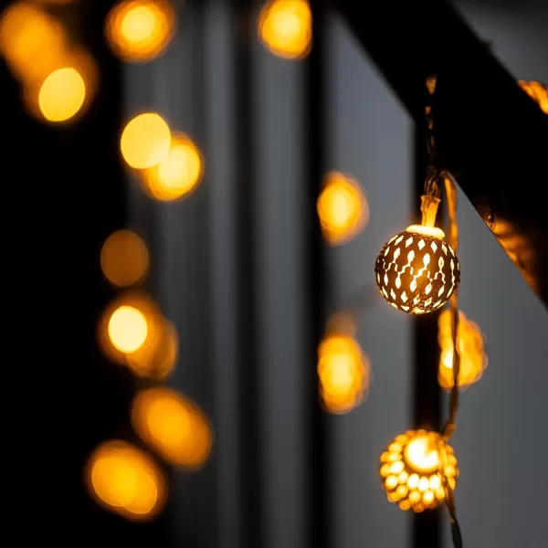 imageDazzle Bright Diwali String Lights 50 LED 16 FT Battery Powered Moroccan Golden Globe with 8 Modes Waterproof Christmas Lights Decorations for Indoor Outdoor Home Xmas Tree