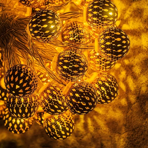 imageDazzle Bright Diwali String Lights 50 LED 16 FT Battery Powered Moroccan Golden Globe with 8 Modes Waterproof Christmas Lights Decorations for Indoor Outdoor Home Xmas Tree