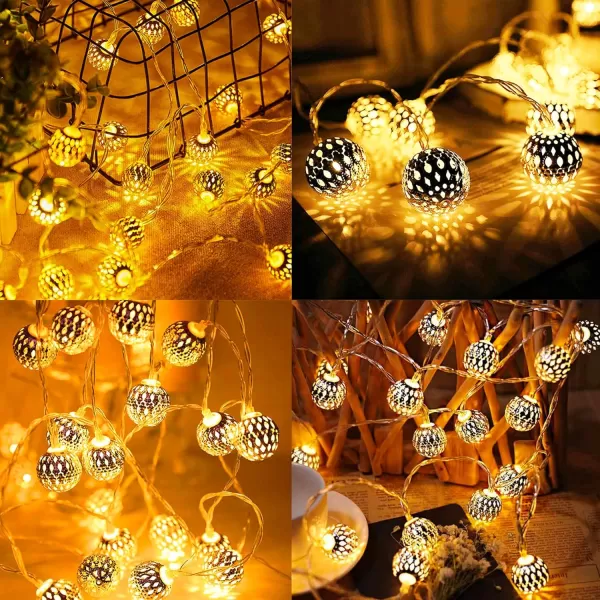 imageDazzle Bright Diwali String Lights 50 LED 16 FT Battery Powered Moroccan Golden Globe with 8 Modes Waterproof Christmas Lights Decorations for Indoor Outdoor Home Xmas Tree