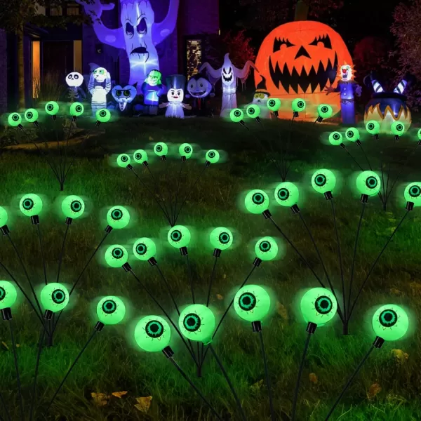 imageDazzle Bright Halloween Decorations Outdoor 2 Pack 12LED Solar Eyeball Pathway Lights Scary Waterproof Solar Green Firefly Lights for Garden Lawn Yard Decor2 Pack