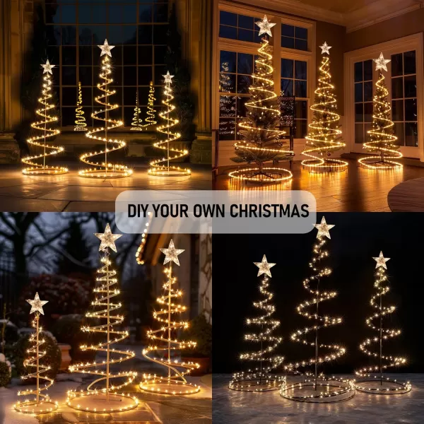 imageDazzle Bright Set of 3 Lighted Spiral Christmas Tree 346 FT 290 Count Collapsible Tree with 7quot Star Topper Christmas Decoration for Indoor Outdoor Xmas Patio Wedding Decor Warm WhiteWarm White