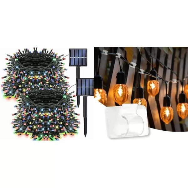 imageDazzle Bright 15 Pack Hooks for String Lights Clips  2 Pack 200 LED 66 FT MultiColored Christmas Solar Powered String Lights