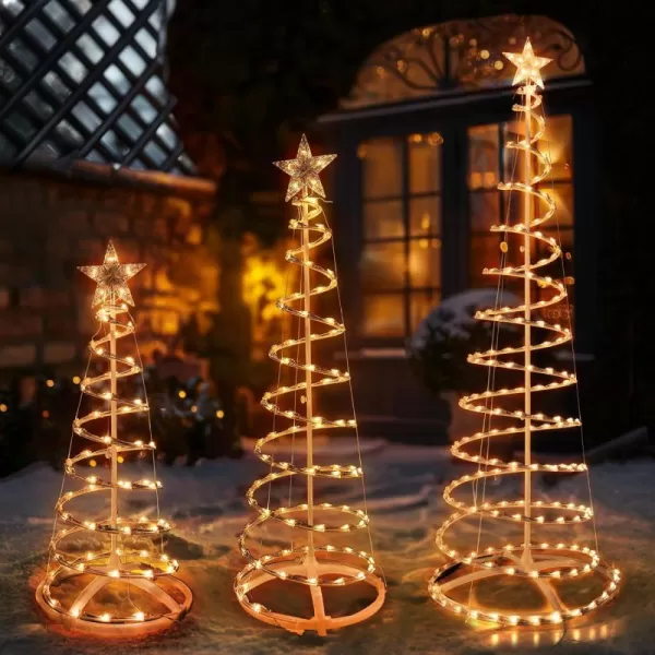 imageDazzle Bright Set of 3 Lighted Spiral Christmas Tree 346 FT 290 Count Collapsible Tree with 7quot Star Topper Christmas Decoration for Indoor Outdoor Xmas Patio Wedding Decor Warm WhiteWarm White