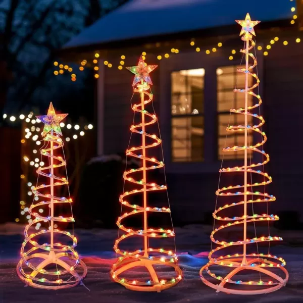 imageDazzle Bright Set of 3 Lighted Spiral Christmas Tree 346 FT 290 Count Collapsible Tree with 7quot Star Topper Christmas Decoration for Indoor Outdoor Xmas Patio Wedding Decor Warm WhiteMulticolored