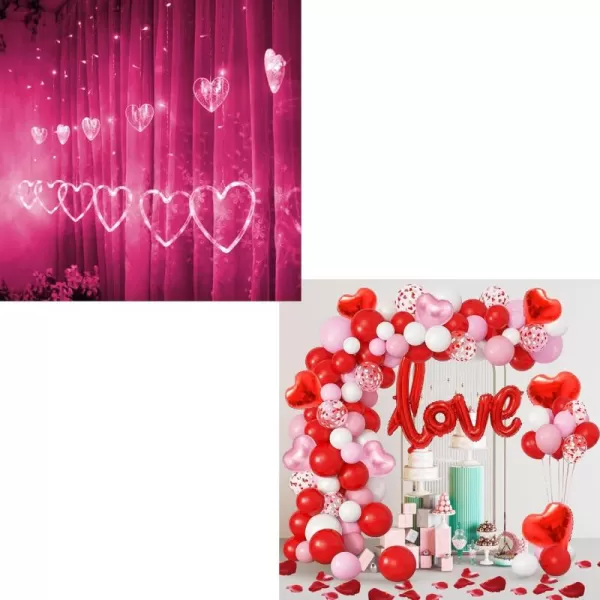 imageDazzle Bright Valentines Day Pink Heart Curatin Lights and 156Pcs Balloon Arch Kit