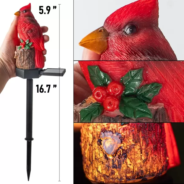 imageDazzle Bright 2 Pack Cardinal Bird Solar Lights Red Bird Solar Powered Lights Cardinal Garden Stake Light for Christmas Pathway Garden Lawn Yard Gifts Decoration