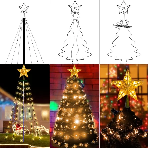 imageDazzle Bright Christmas Tree Lights 448 LED Waterfall Tree Topper Lights with Remote ampamp 8 Lighting Modes 82FT X 16 Lines Christmas Lights for Indoor Outdoor Yard Party Xmas Decoration Warm WhiteWarm White