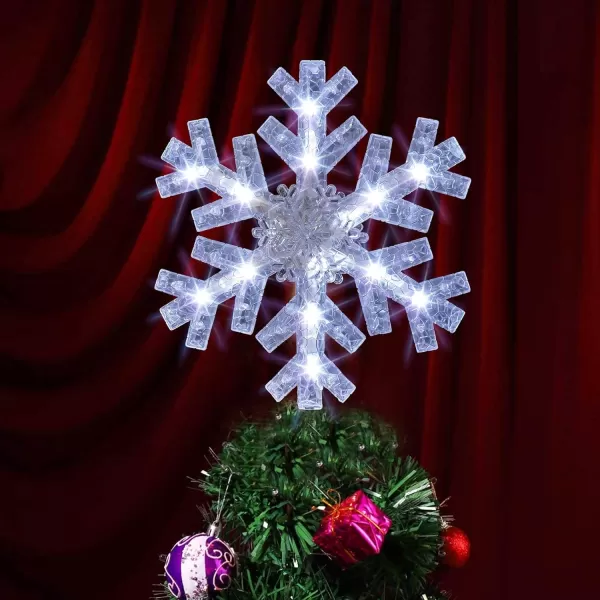 imageDazzle Bright Snowflake Christmas Tree Topper 9 inch Christmas Tree Topper Ornament with 15 White LED Lights Lighted Tree Topper Christmas Decorations for Xmas Indoor Holiday Decor