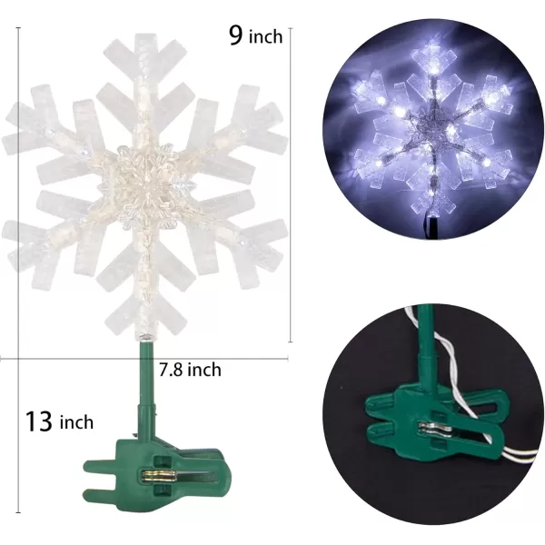 imageDazzle Bright Snowflake Christmas Tree Topper 9 inch Christmas Tree Topper Ornament with 15 White LED Lights Lighted Tree Topper Christmas Decorations for Xmas Indoor Holiday Decor