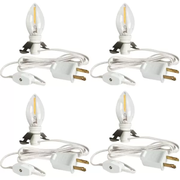 imageDazzle Bright 2 Pack 6 FT Accessory Cord with LED Light Bulb E12 Socket White Cord with OnOff Switch Plug C7 Candelabra Light Bulbs for Holiday Decorations Christmas Village House Pumpkin Lights4 Pack  LED