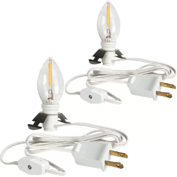 imageDazzle Bright 2 Pack 6 FT Accessory Cord with LED Light Bulb E12 Socket White Cord with OnOff Switch Plug C7 Candelabra Light Bulbs for Holiday Decorations Christmas Village House Pumpkin Lights2 Pack  LED