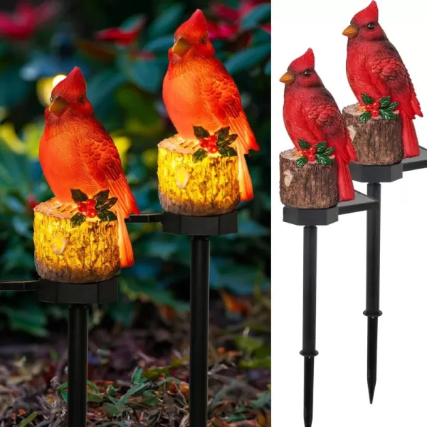 imageDazzle Bright 2 Pack Cardinal Bird Solar Lights Red Bird Solar Powered Lights Cardinal Garden Stake Light for Christmas Pathway Garden Lawn Yard Gifts Decoration