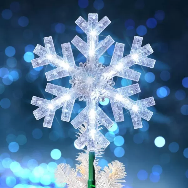 imageDazzle Bright Snowflake Christmas Tree Topper 9 inch Christmas Tree Topper Ornament with 15 White LED Lights Lighted Tree Topper Christmas Decorations for Xmas Indoor Holiday Decor