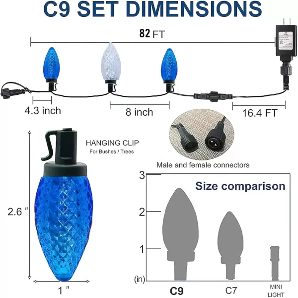 imageDazzle Bright 100 Pack C7 C9 Lights Spring Clips  100 LED Blue and White C9 Christmas String Lights