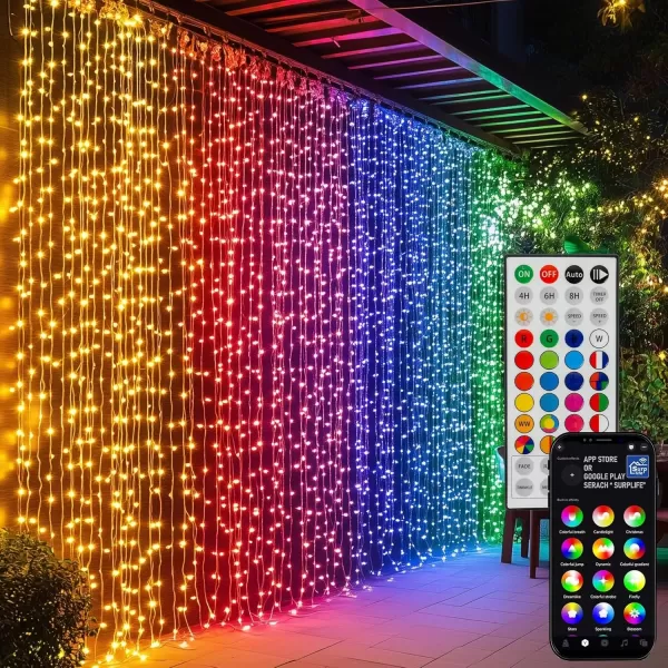 imageDazzle Bright 300 LED Curtain String Lights RGB Color Changing Christmas Fairy Lights for Bedroom with Remote ampamp APP Control Waterproof Smart Window Lights Party Wedding Garden Wall DecorRGB Red  Green  Blue