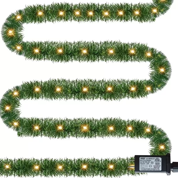 imageDazzle Bright 50 FT Prelit Christmas Green Garland 150 LED Lights Lighted Artificial Pine Garlands for Indoor Outdoor Christmas Decor Holiday Wedding Decoration MulticolorWarm White