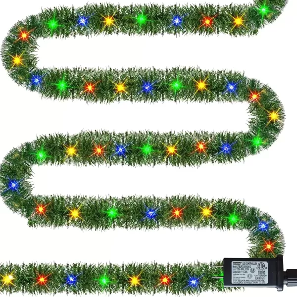 imageDazzle Bright 50 FT Prelit Christmas Green Garland 150 LED Lights Lighted Artificial Pine Garlands for Indoor Outdoor Christmas Decor Holiday Wedding Decoration MulticolorMulti Color