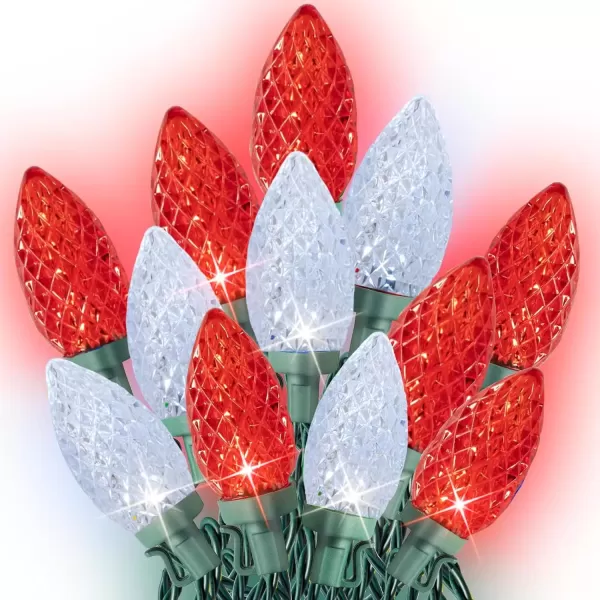 imageDazzle Bright 50 Pack C7 C9 Lights Spring Clips  100 LED Red and White C9 Christmas String Lights