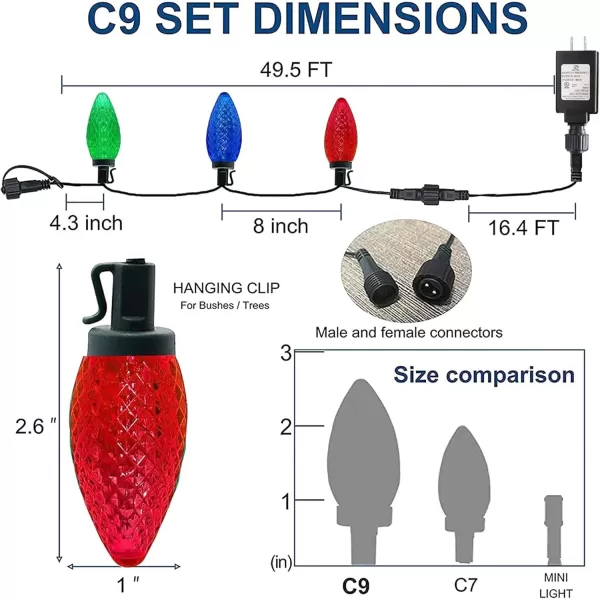 imageDazzle Bright 50 Pack C7 C9 Lights Spring Clips  50 LED MultiColored C9 Christmas String Lights