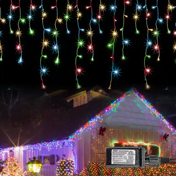 imageDazzle Bright Christmas Icicle Lights 885 FT 1080 LED 8 Modes Curtain Fairy Lights with 180 Drops Connectable Xmas String Lights for Outdoor Holiday Wedding Party Decorations Warm WhiteMulticolor