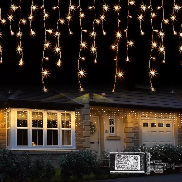 imageDazzle Bright Christmas Icicle Lights 885 FT 1080 LED 8 Modes Curtain Fairy Lights with 180 Drops Connectable Xmas String Lights for Outdoor Holiday Wedding Party Decorations Warm WhiteWarm White