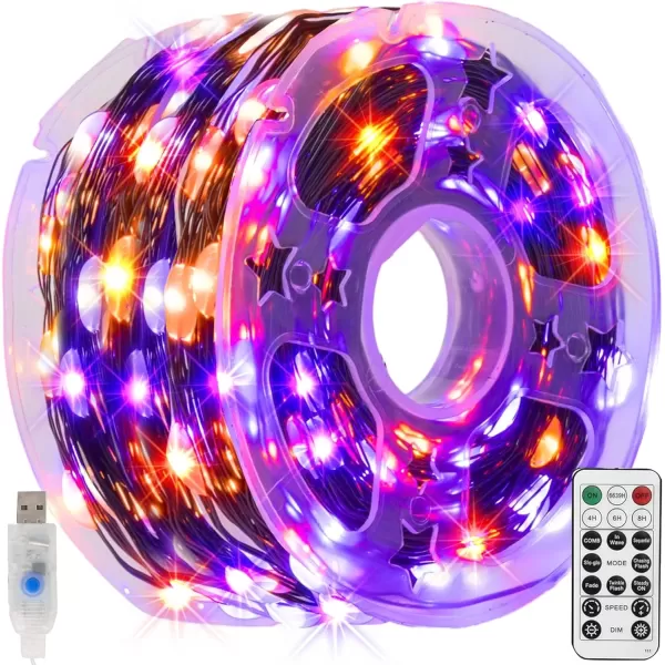 imageDazzle Bright Fairy Lights 66 FT 200 LED USB Power String Lights with Remote 8 Modes Waterproof Copper Wire Lights for Home Indoor Party Tree Yard Christmas Decorations MultiColoredPurple and Orange