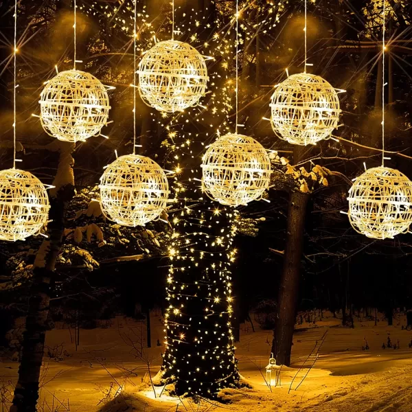 imageDazzle Bright Outdoor Balls Lights Hanging Tree Garden Lights 160 LED Sphere Lights Garden Globe Lights for Party Wedding Yard Garden Porch Patio Christmas Holiday Decoration WhiteWarm White