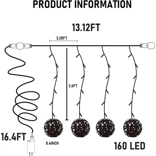 imageDazzle Bright Outdoor Balls Lights Hanging Tree Garden Lights 160 LED Sphere Lights Garden Globe Lights for Party Wedding Yard Garden Porch Patio Christmas Holiday Decoration WhiteWarm White