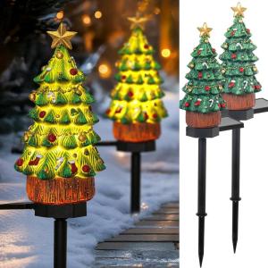 imageDazzle Bright 2 Pack Solar Powered Fairy Garden Green Christmas Tree Pathway Lights Resin Walkway Lights Decorative Stakes Christmas Tree Figure Statue Decorations for Lawn Pathway Xmas Yard GiftsGreen