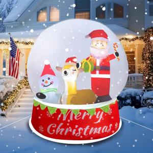 imageDazzle Bright 5 FT Christmas Inflatable Snow Globe Light Up Snowing Crystal Ball with Santa Snowman and Reindeer Blow Up Christmas Decoration Outdoor for Indoor Xmas Garden Lawn Party Yard Decor