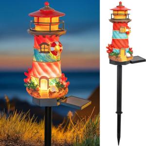 imageDazzle Bright Miniature Lighthouse Pathway Decorative Lights Solar Lights Outdoor Miniature Lighthouse Waterproof Garden Stake Light for Fairy Garden Pathway Lawn Yard Gifts DecorationLighthouse
