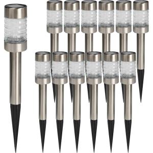 imageDazzle Bright Solar Pathway Lights Outdoor 12 Pack LED Solar Powered Waterproof Garden Lights Landscape Lighting for Walkway Driveway Lawn Patio Yard Decoration Warm White12Pack Silver