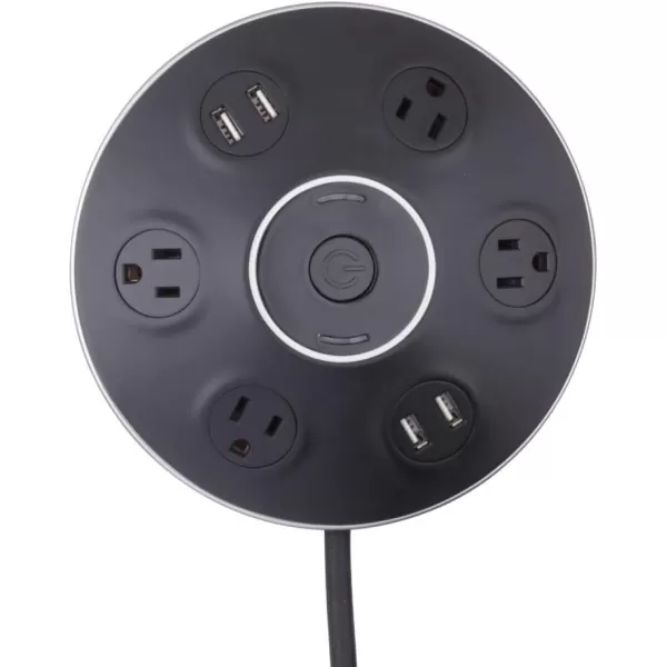 GLOBE Designer Series 4Outlet USB Surge Protector Desktop Power Strip Hub 4x USB Ports 5V31A Surge Protector Right Angle Plug Central OnOff Button 6ft Cord Black Finish78525Black Finish