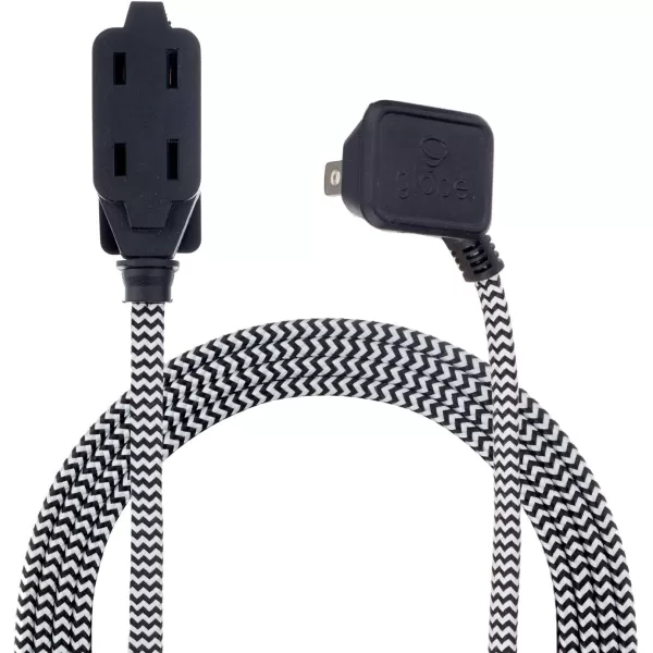 Globe Electric 22814 Designer Series 9ft Fabric Extension Cord 3 Polarized Outlets Right Angle Plug 125 Volts Pale PinkBlack  White