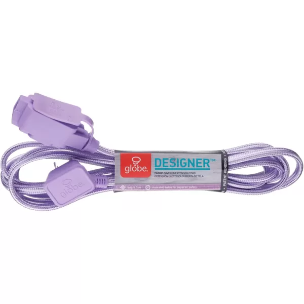 Globe Electric 22814 Designer Series 9ft Fabric Extension Cord 3 Polarized Outlets Right Angle Plug 125 Volts Pale PinkMetallic Purple