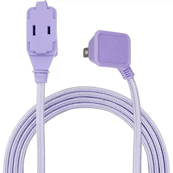 Globe Electric 22814 Designer Series 9ft Fabric Extension Cord 3 Polarized Outlets Right Angle Plug 125 Volts Pale PinkMetallic Purple