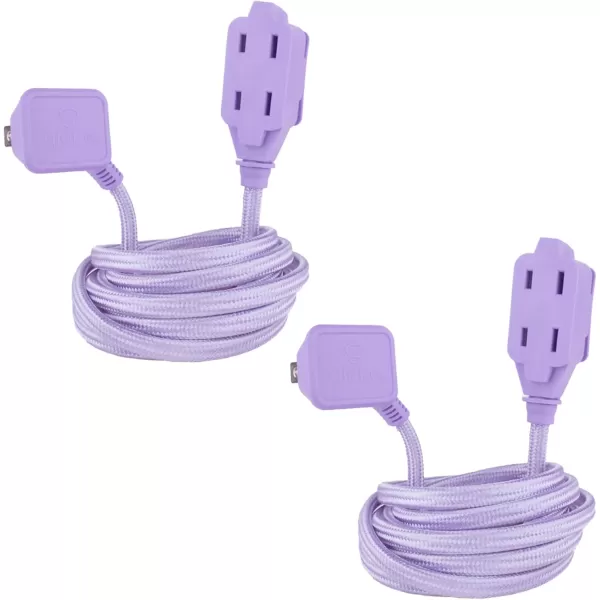 Globe Electric 22814 Designer Series 9ft Fabric Extension Cord 3 Polarized Outlets Right Angle Plug 125 Volts Pale PinkMetallic Purple