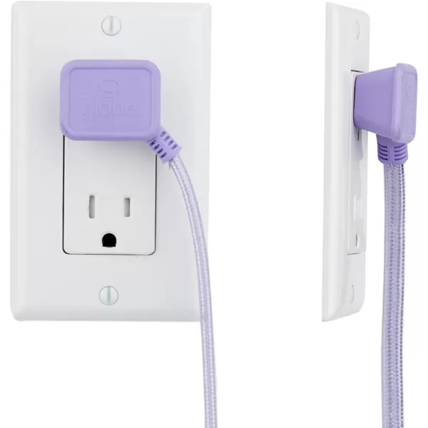 Globe Electric 22814 Designer Series 9ft Fabric Extension Cord 3 Polarized Outlets Right Angle Plug 125 Volts Pale PinkMetallic Purple