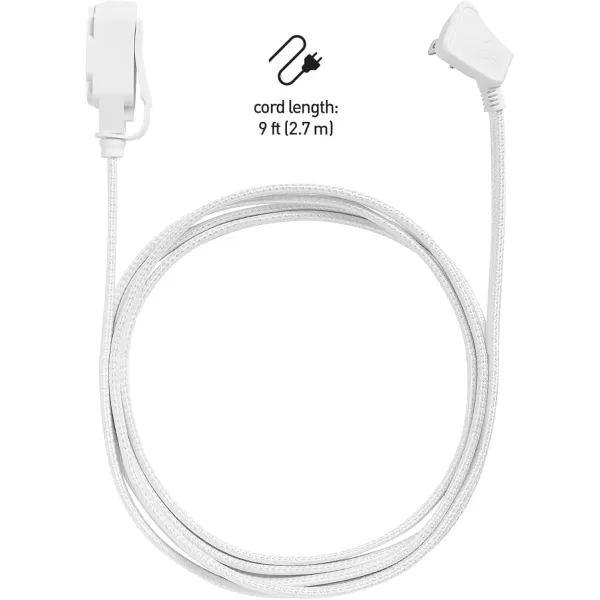 Globe Electric 22814 Designer Series 9ft Fabric Extension Cord 3 Polarized Outlets Right Angle Plug 125 Volts Pale PinkWhite  Silver