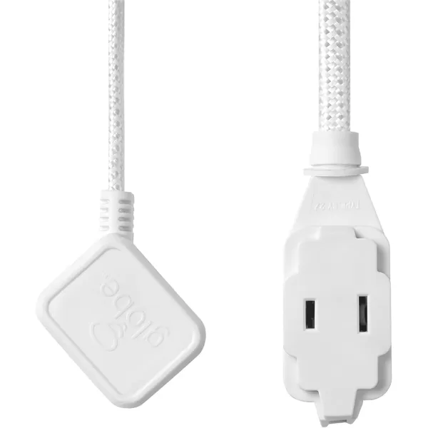 Globe Electric 22814 Designer Series 9ft Fabric Extension Cord 3 Polarized Outlets Right Angle Plug 125 Volts Pale PinkWhite  Silver