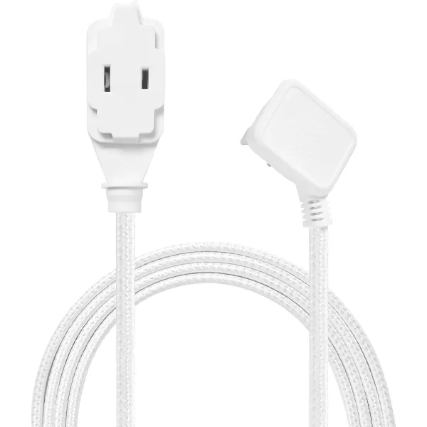 Globe Electric 22814 Designer Series 9ft Fabric Extension Cord 3 Polarized Outlets Right Angle Plug 125 Volts Pale PinkWhite  Silver