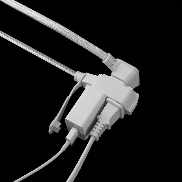 Globe Electric 22814 Designer Series 9ft Fabric Extension Cord 3 Polarized Outlets Right Angle Plug 125 Volts Pale PinkWhite  Silver