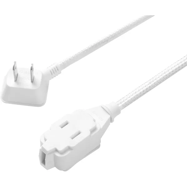 Globe Electric 22814 Designer Series 9ft Fabric Extension Cord 3 Polarized Outlets Right Angle Plug 125 Volts Pale PinkWhite  Silver